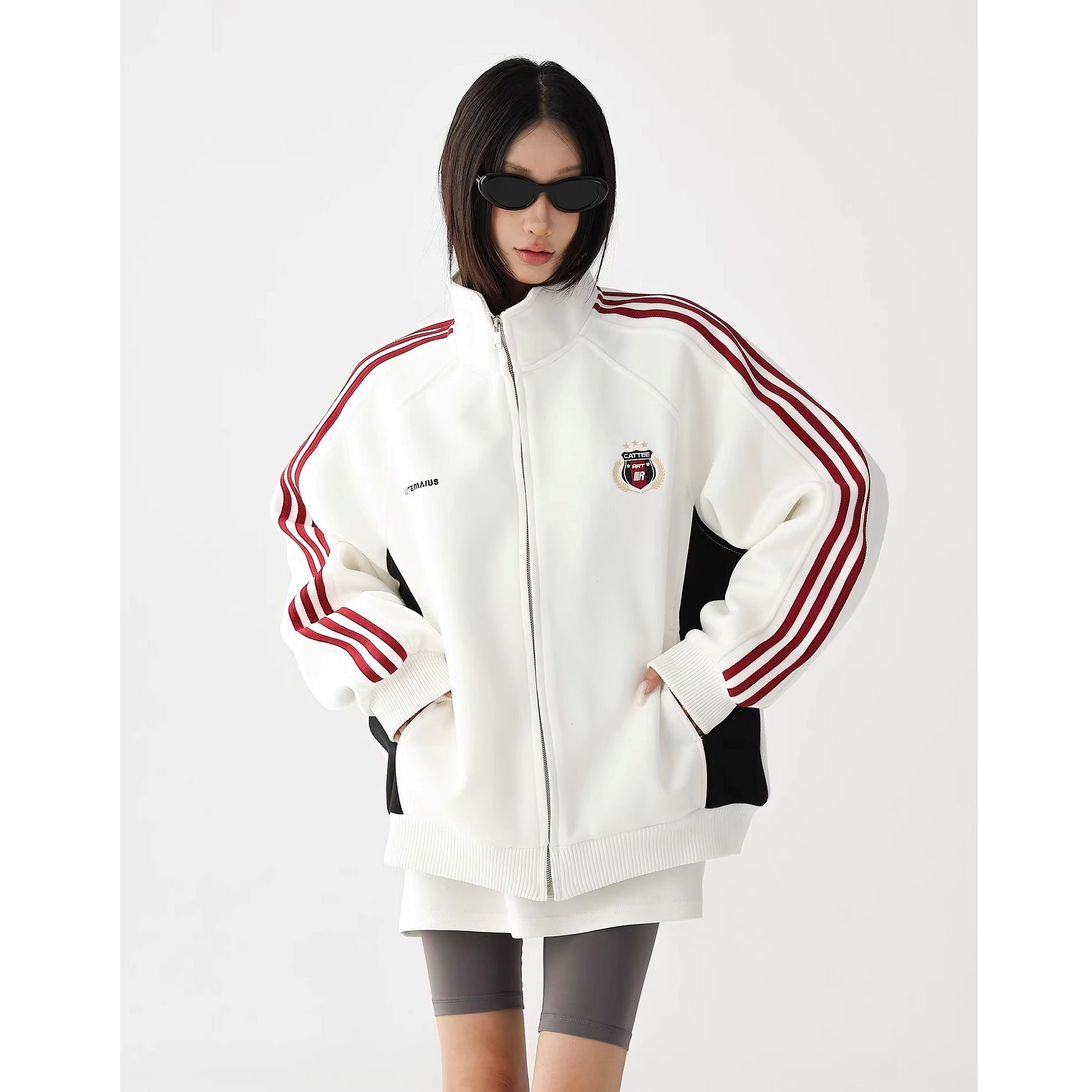 Preppy Embroidered Three-bar Sweat Jacket AC7021