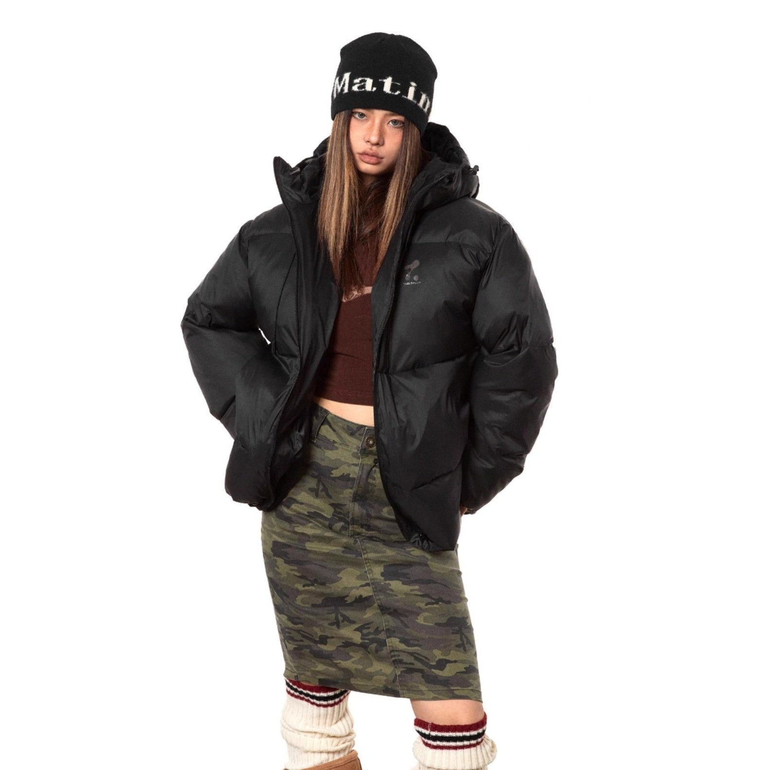 Print Hooded Short Padded Jacket TP9001