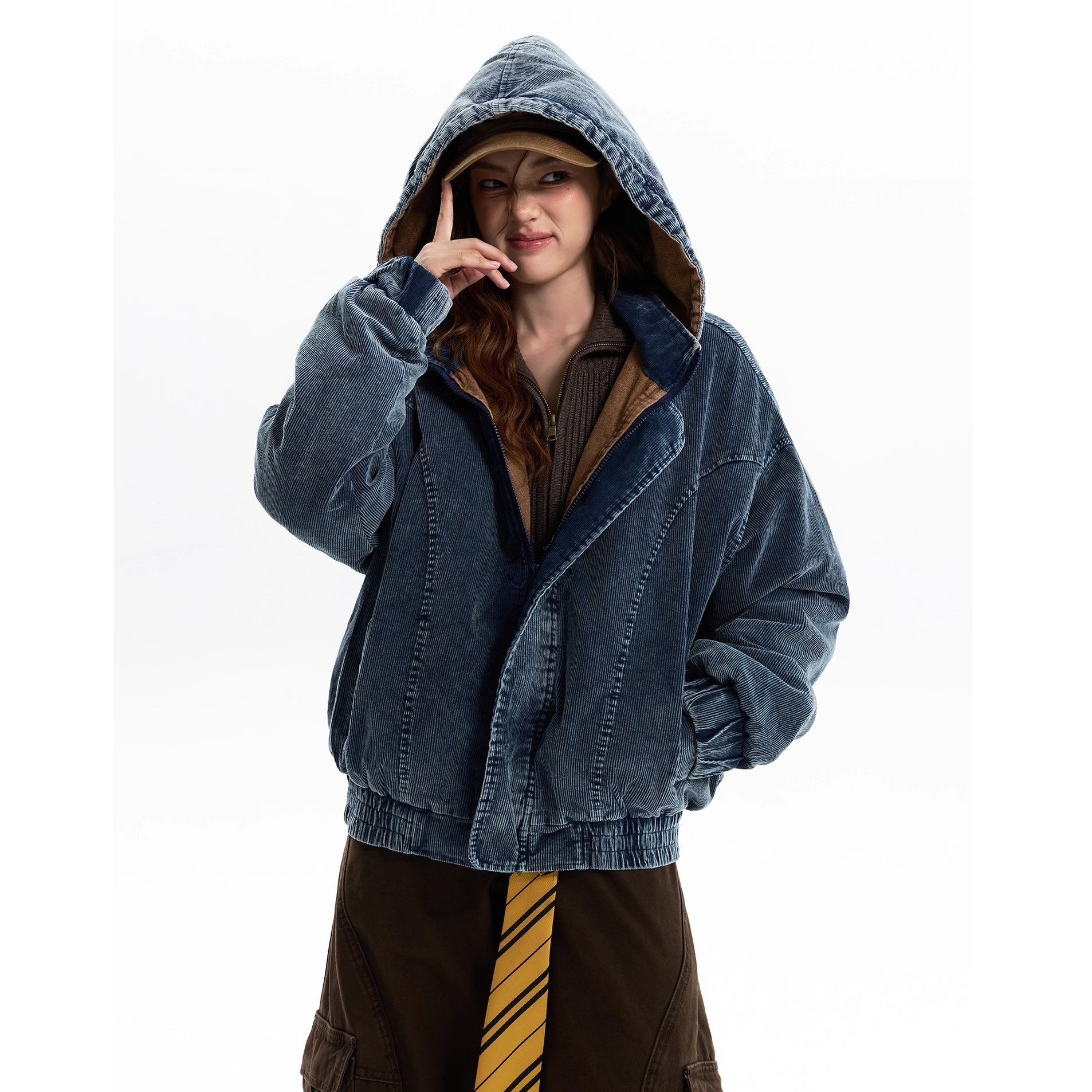 Corduroy Padded Hooded Jacket MW10306