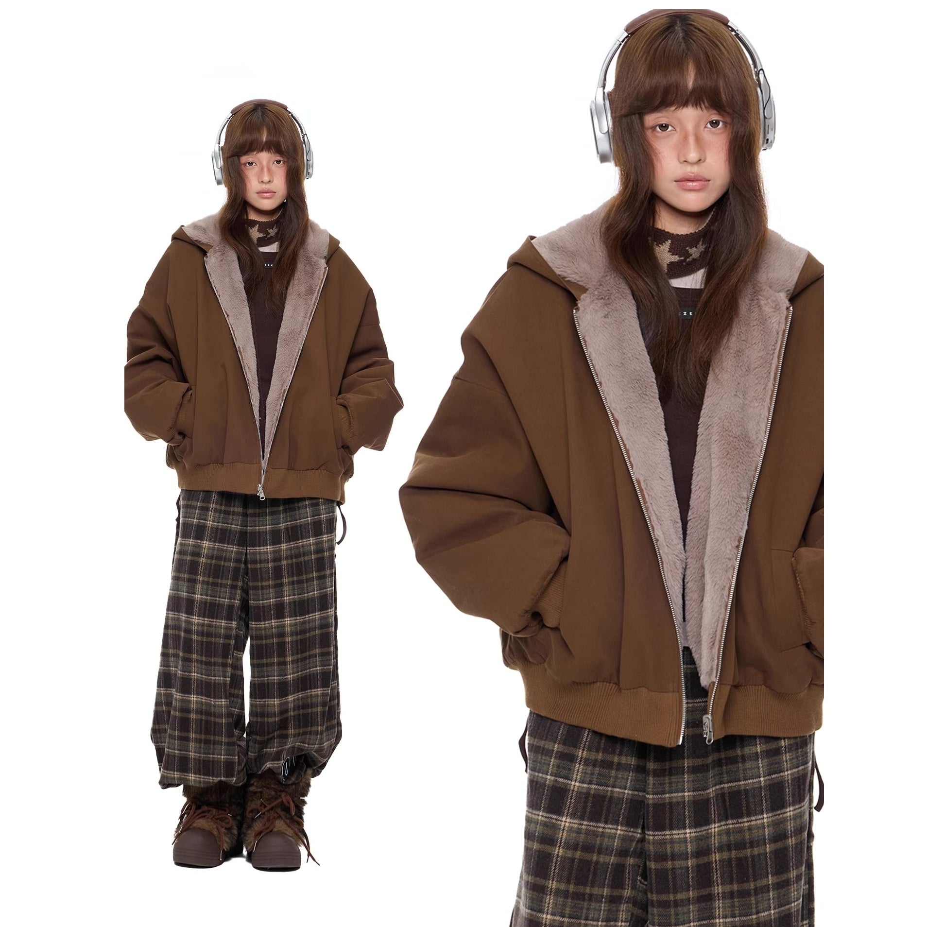 Imitation Fur Casual Hooded Jacket EZ244