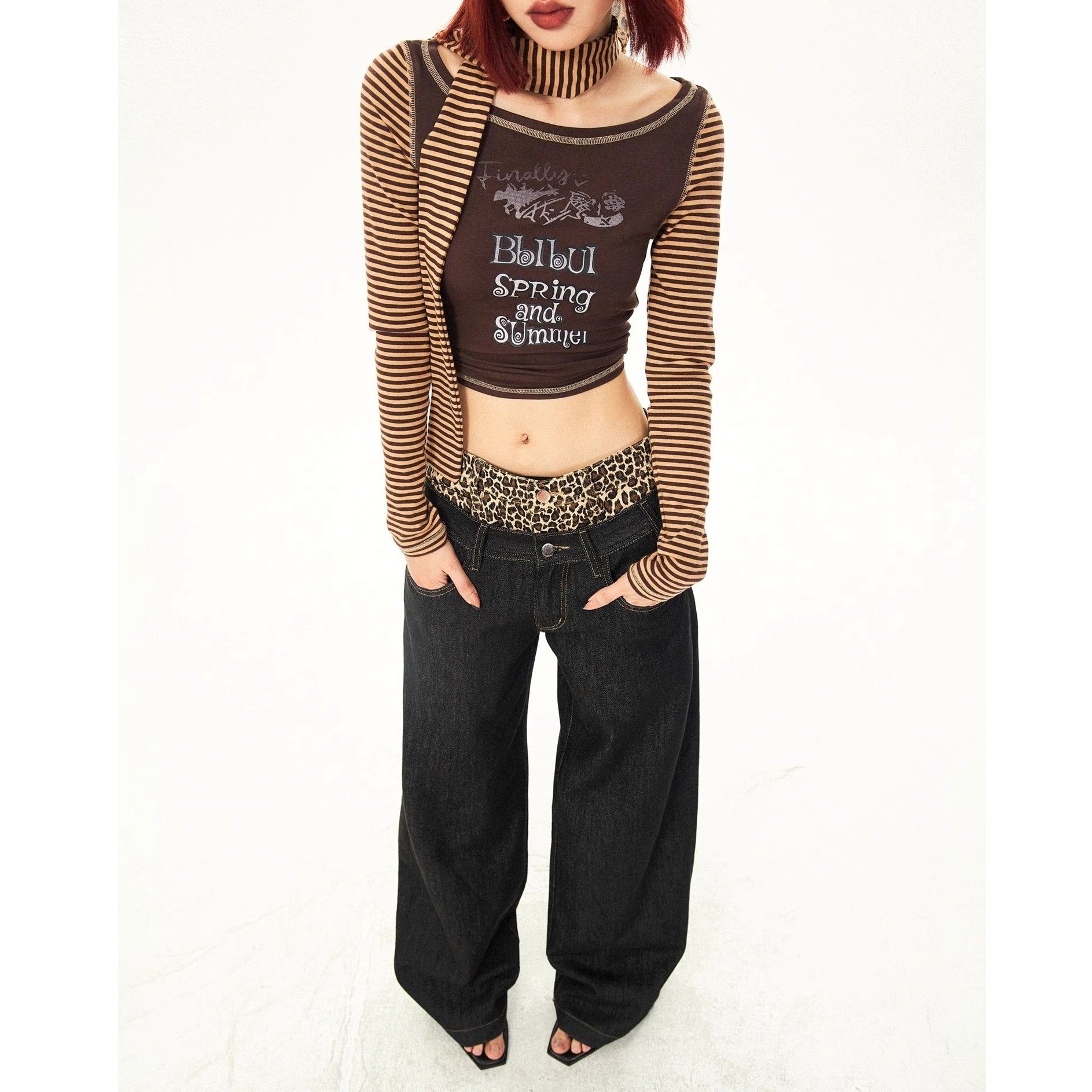 Leopard Print Double-Waist Loose Jeans MW10166