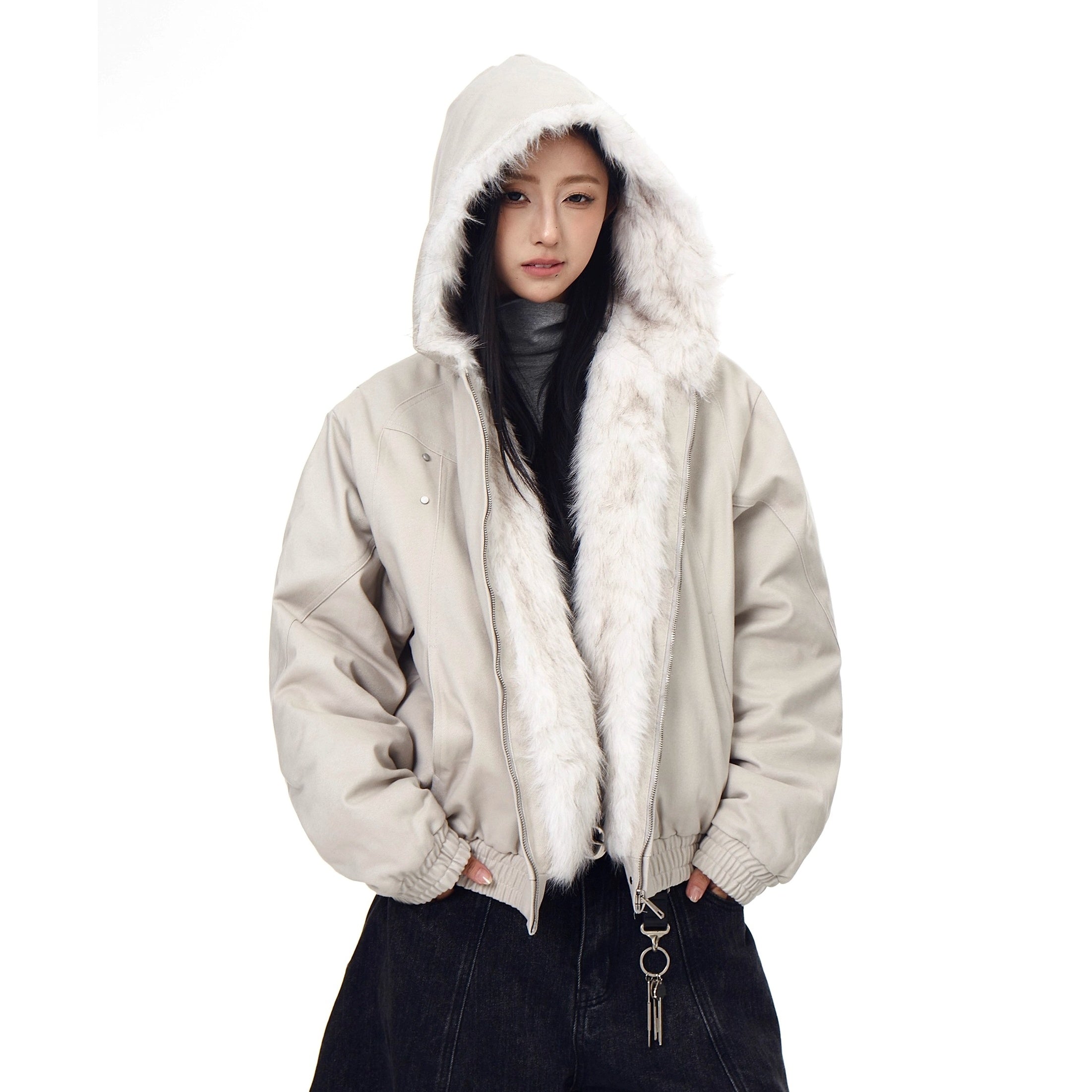 Carving Fur Collar Hooded Jacket BK7051