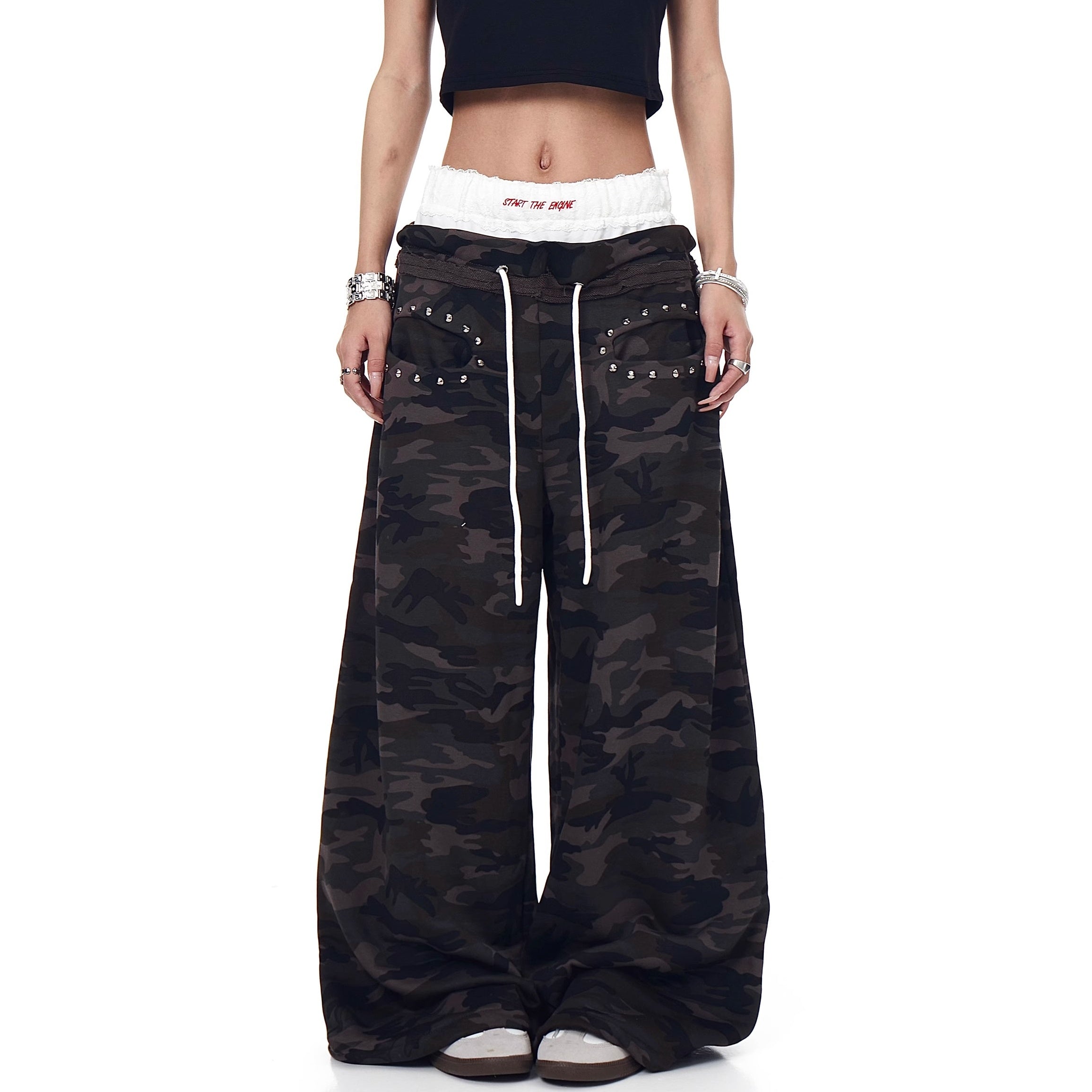Lace Stitching Double Waist Camouflage Pants MW10203