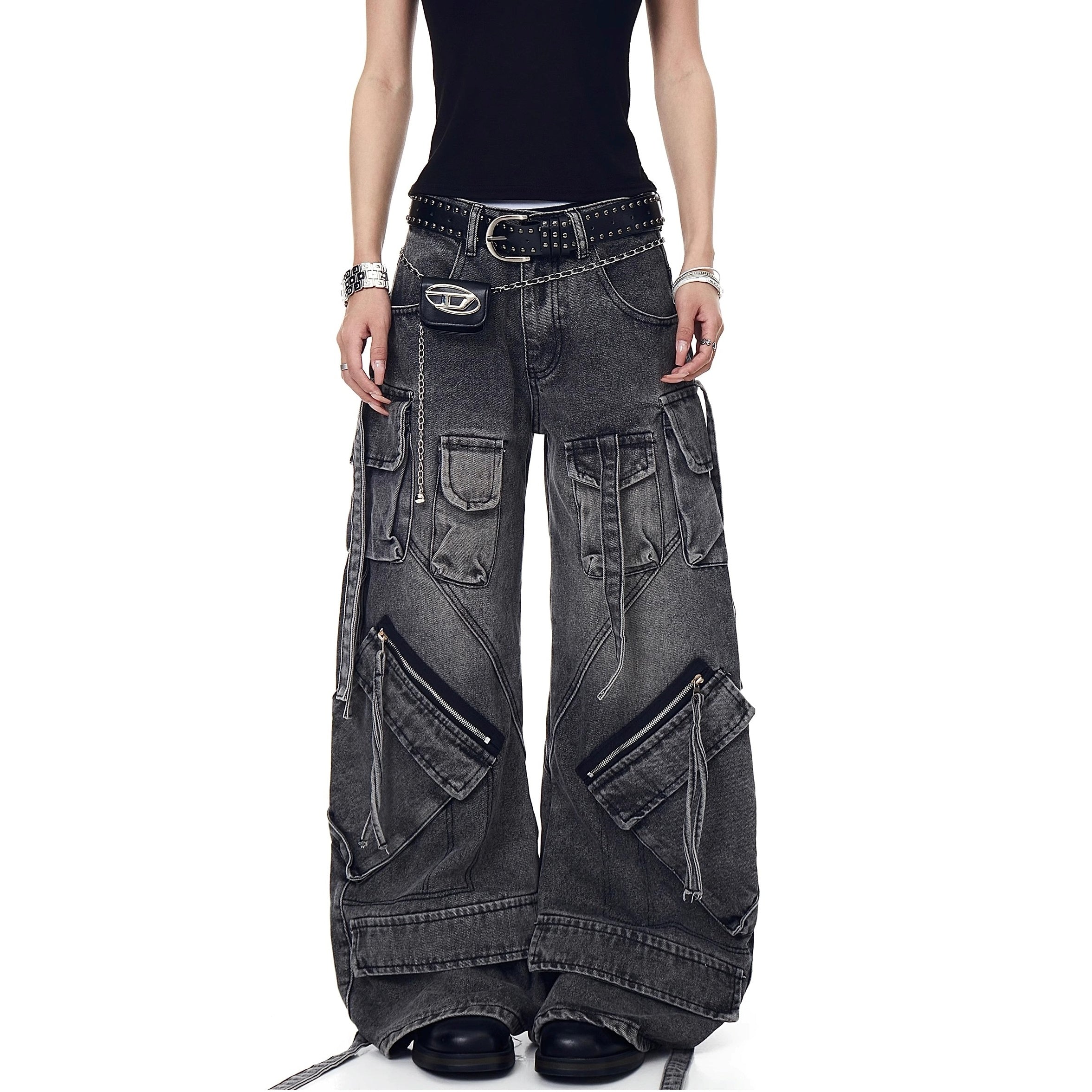 Wash Curve Design Cargo Jeans MW10189