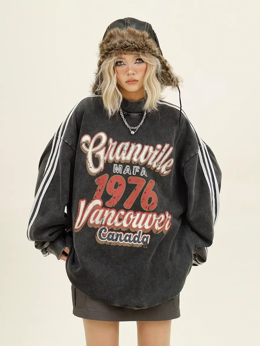 Three-bar Distressed Letter Print Sweat MW10382