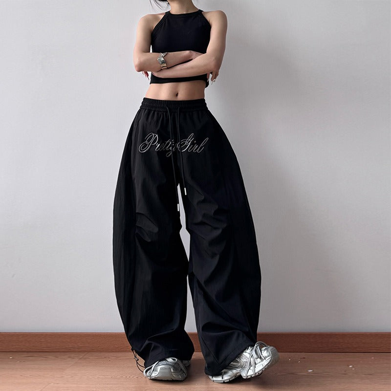 Letter Embroidery Pleated Paratrooper Curve Pants MW10169