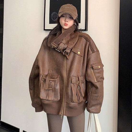 Vintage Fake Suede Oversize Biker Jacket OS2064