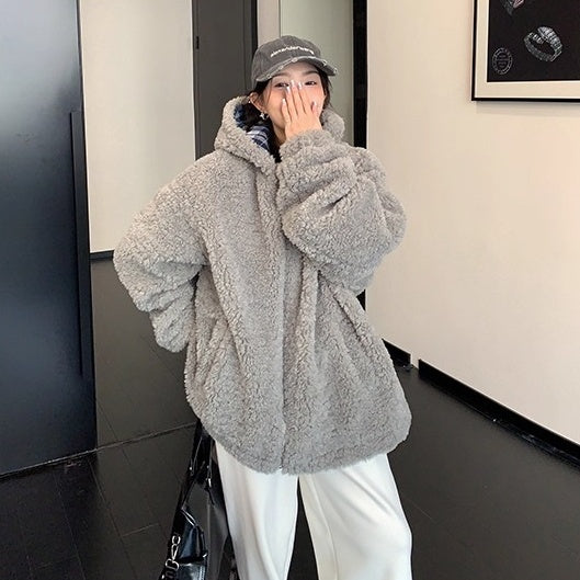 Loose Hooded Boa Jacket OS2072