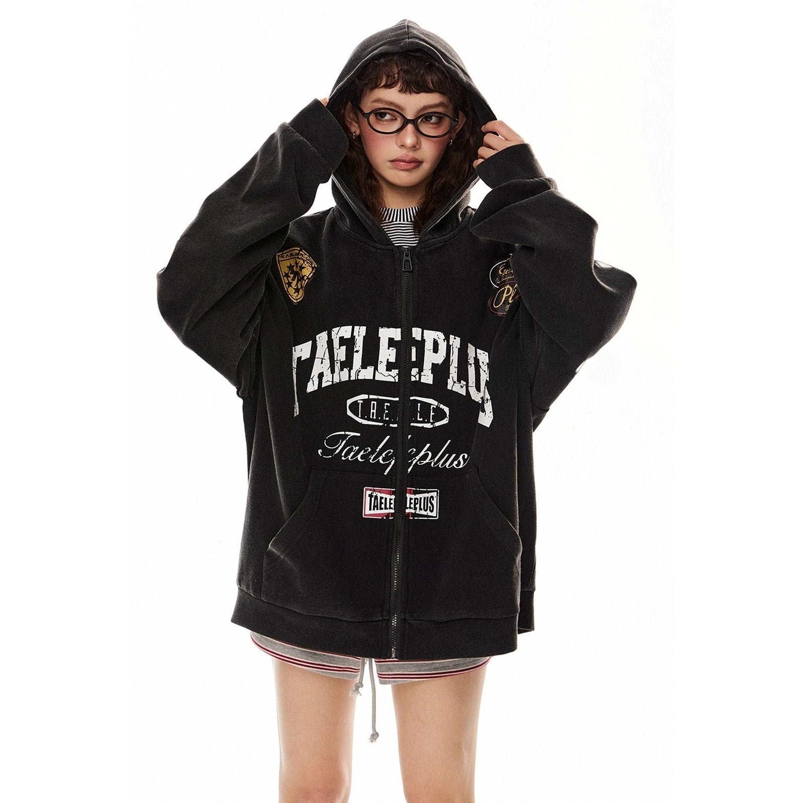 Letter Print Washed Hoodie Jacket MW10276