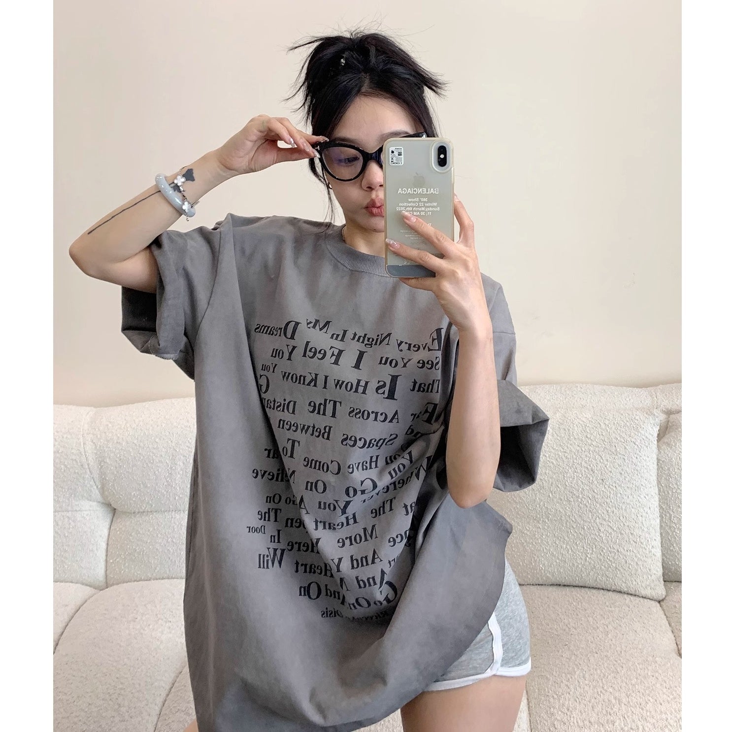 Wash Distressed Print Oversize T-Shirt MW10182
