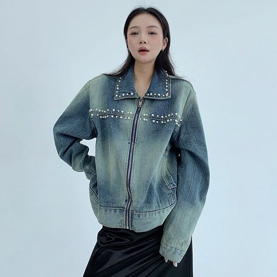 Pearl Bead Short Denim Jacket OS2030