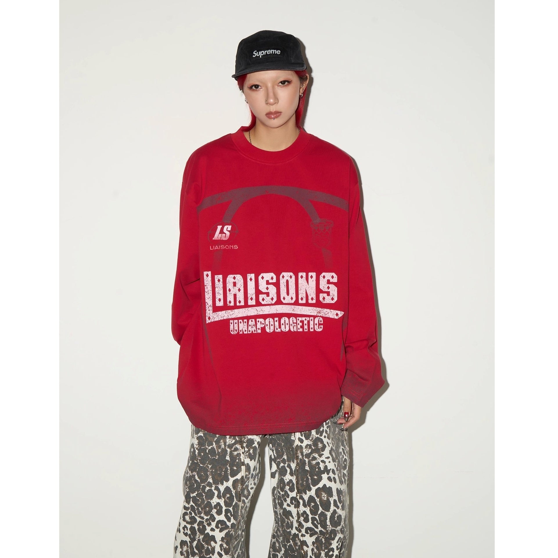 Gradient Washed Letter Print Long T-shirt MN9048