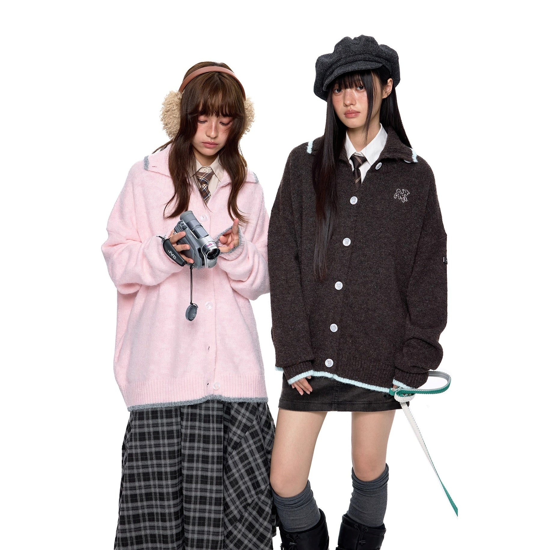 パピー刺繍ラペルニットカーディガン EZ258