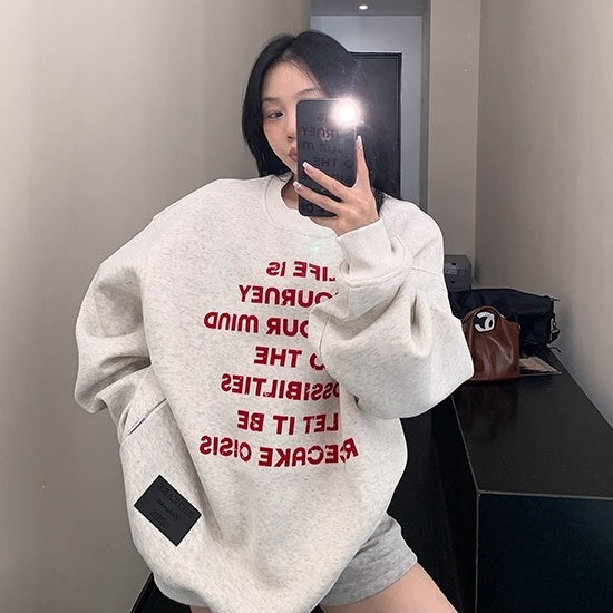 Flocked Print Relaxed Crew Neck Sweat OS2035