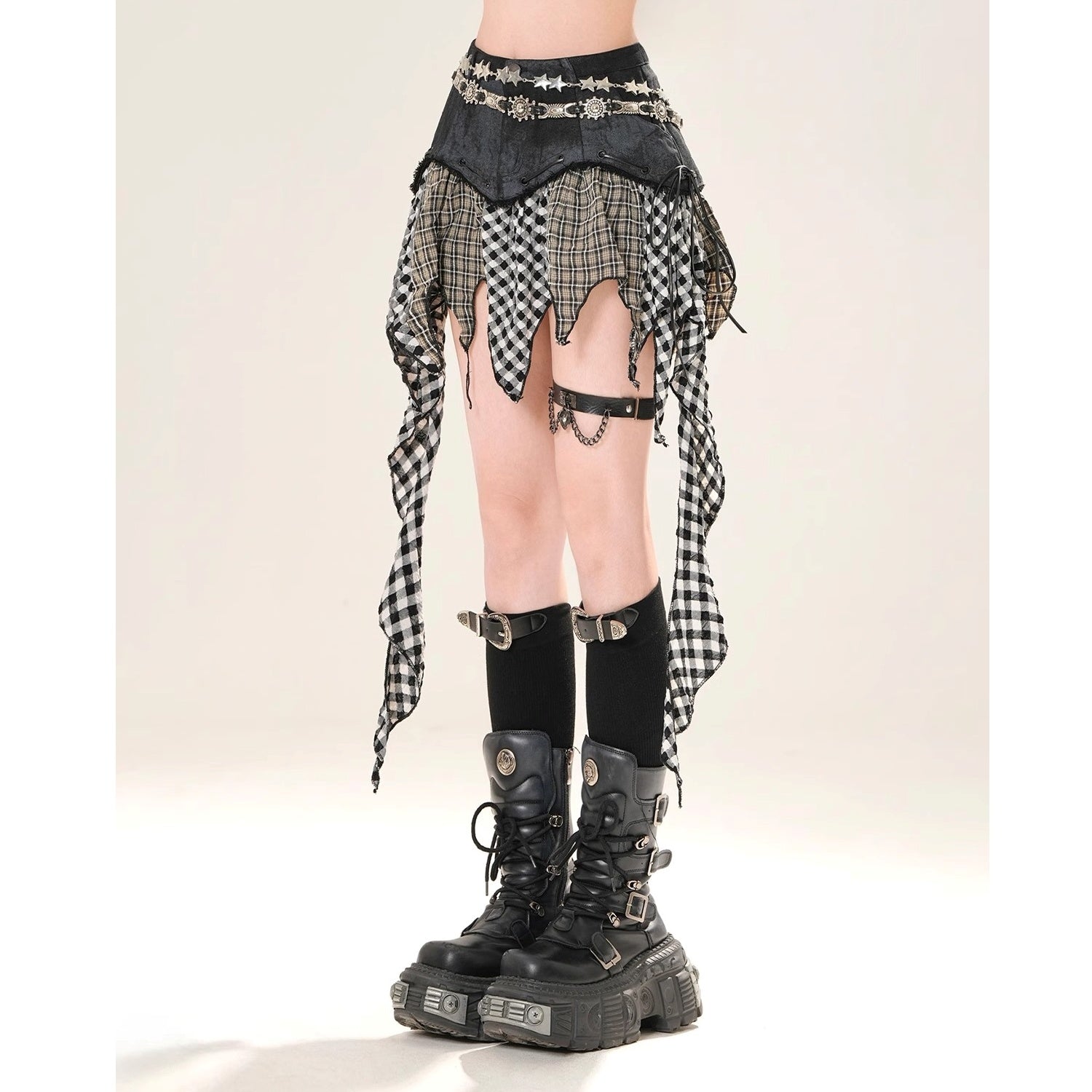 Irregular Hem Plaid A-line Mini Skirt KK2065