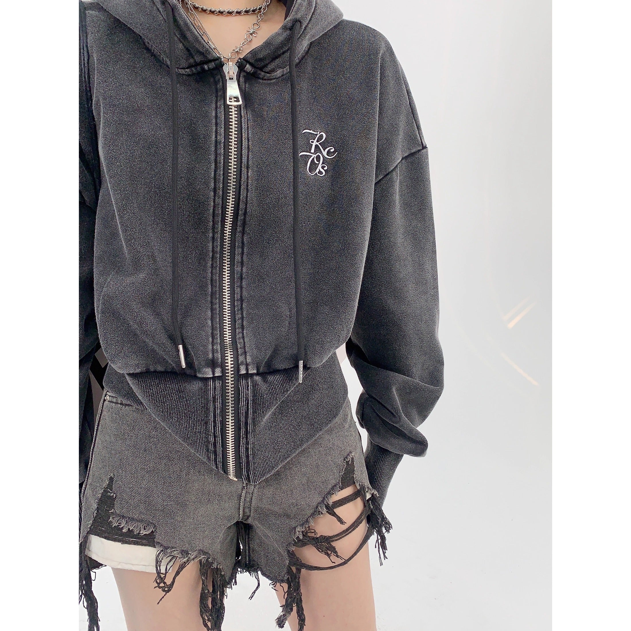 Cropped Loose Embroidery Hooded Jacket OS2020