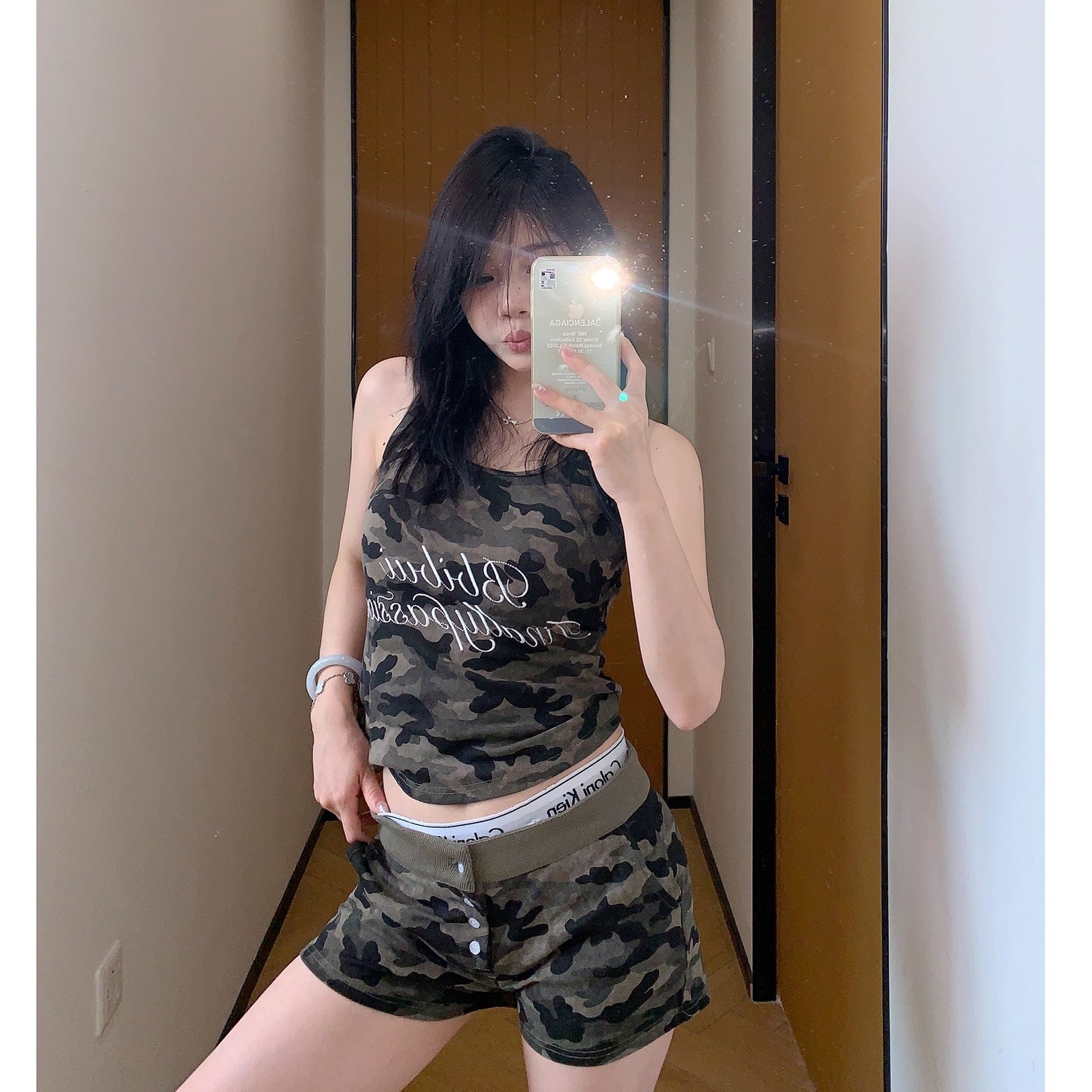 Camouflage Letter Tank Top & Shorts Set-up OS2004