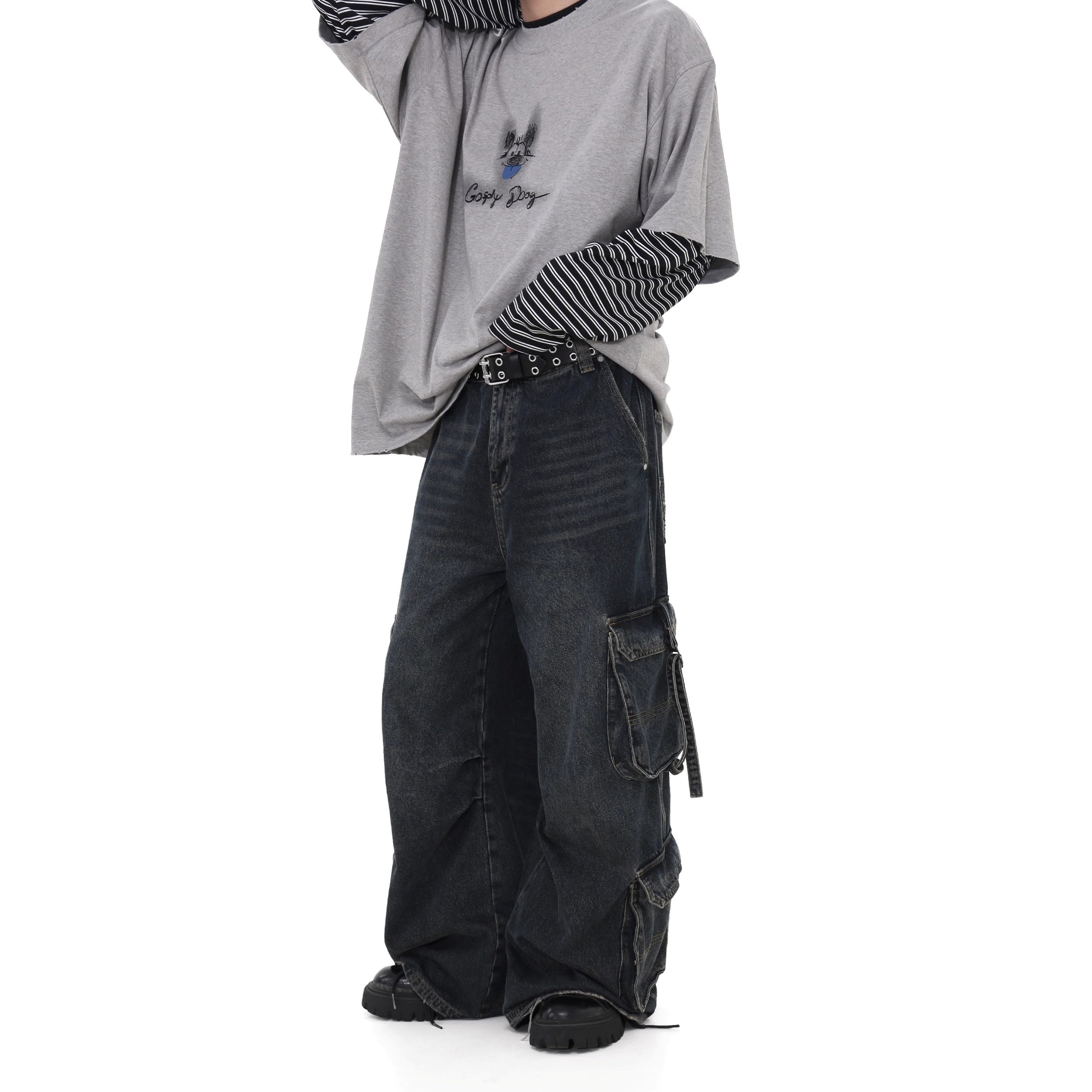 Washed Loose Work Cargo Jeans GB7025