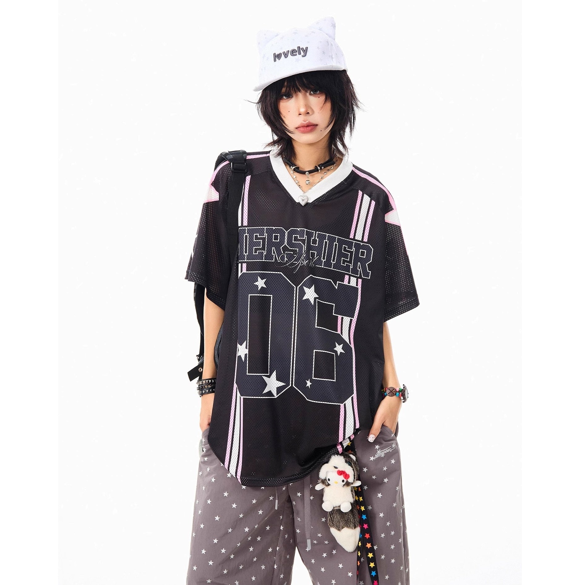 V-neck Mesh Star T-shirt MW10167