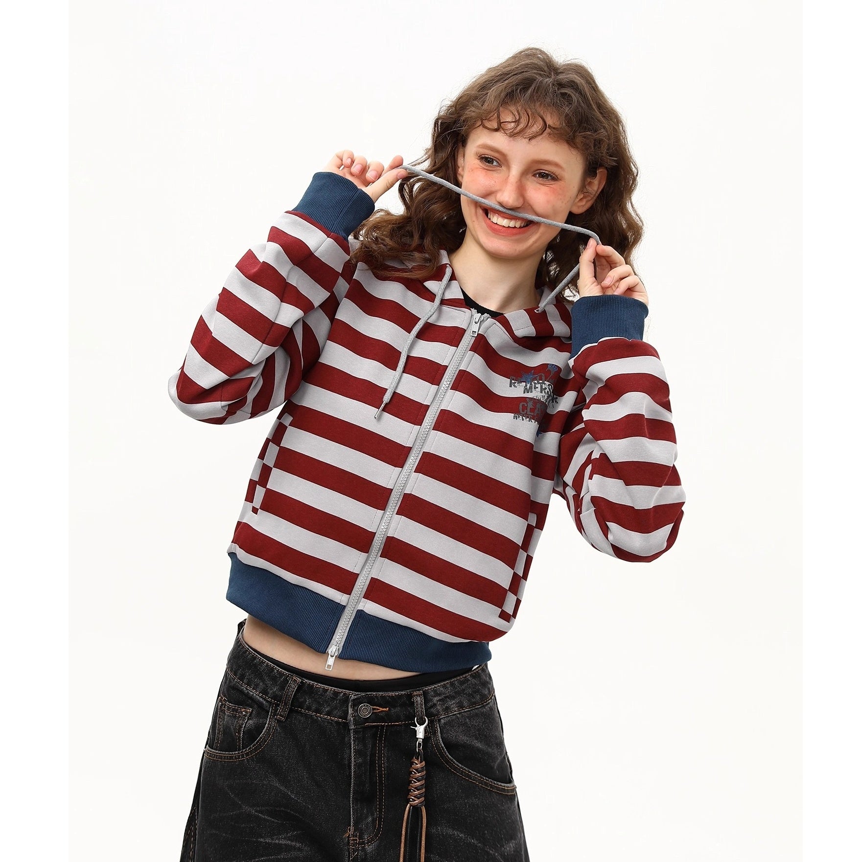 Retro Border Cropped Hooded Sweat Jacket MW10260
