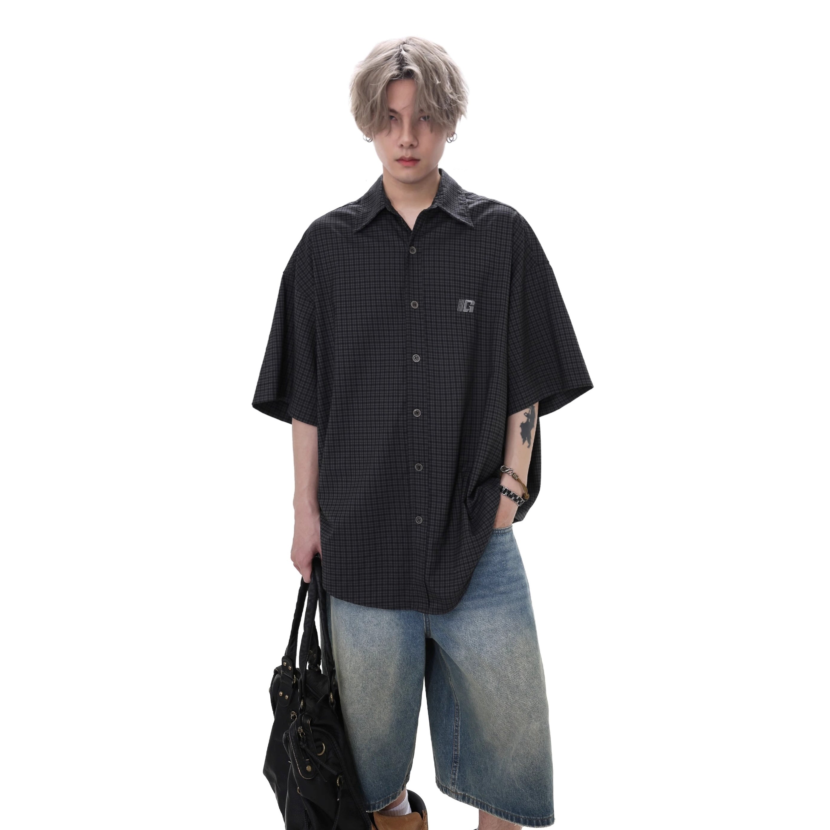 Relaxed Embroidery Plaid Shirt GB7032