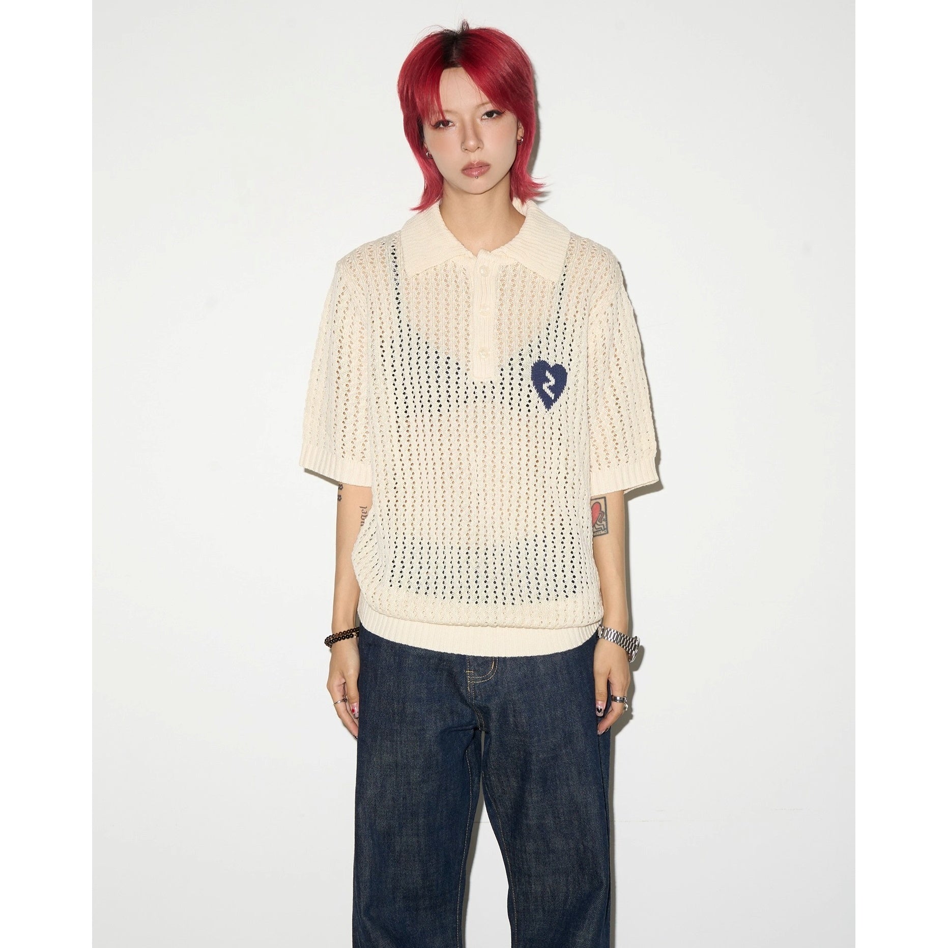 Breathable Cutout Knitting Polo Shirt MN9012