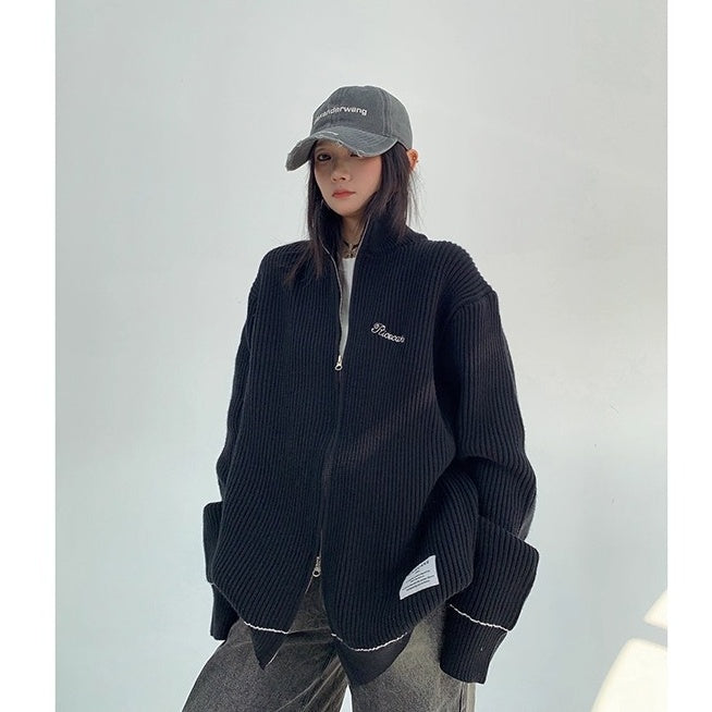 Front And Back Zipperd Knitted Jacket MW10290