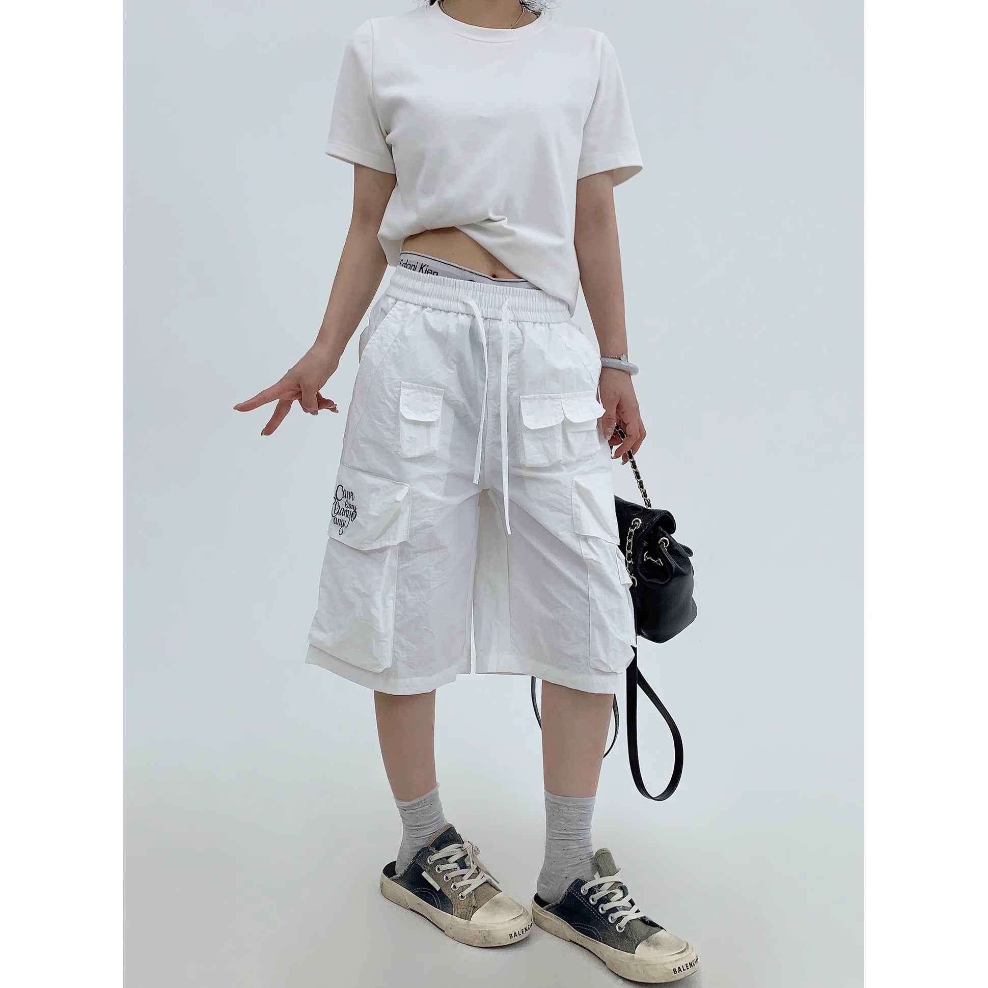 Embroidery Loose Half Cargo Pants MW10173