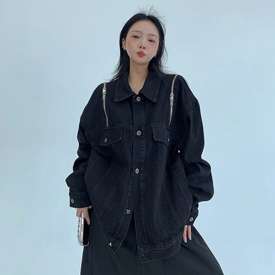 Zipper Design Loose Denim Jacket OS2029