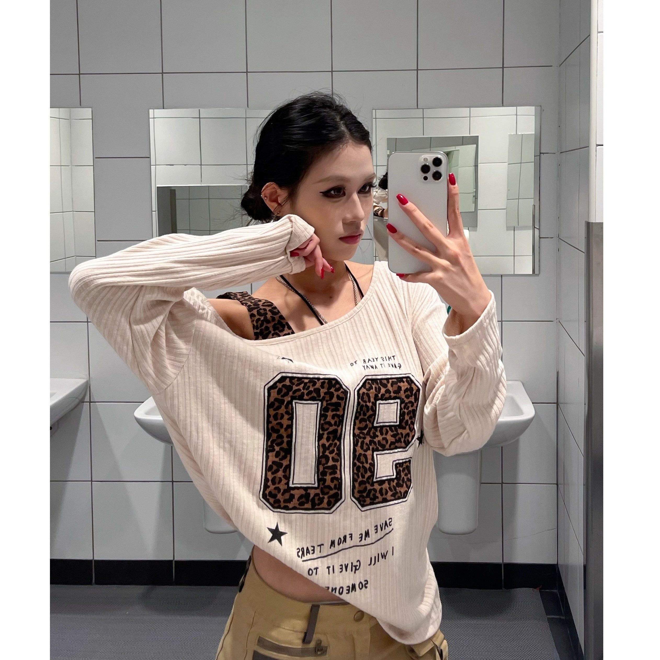 Slanted Shoulder Strap Long Sleeve Cutsew VI2008