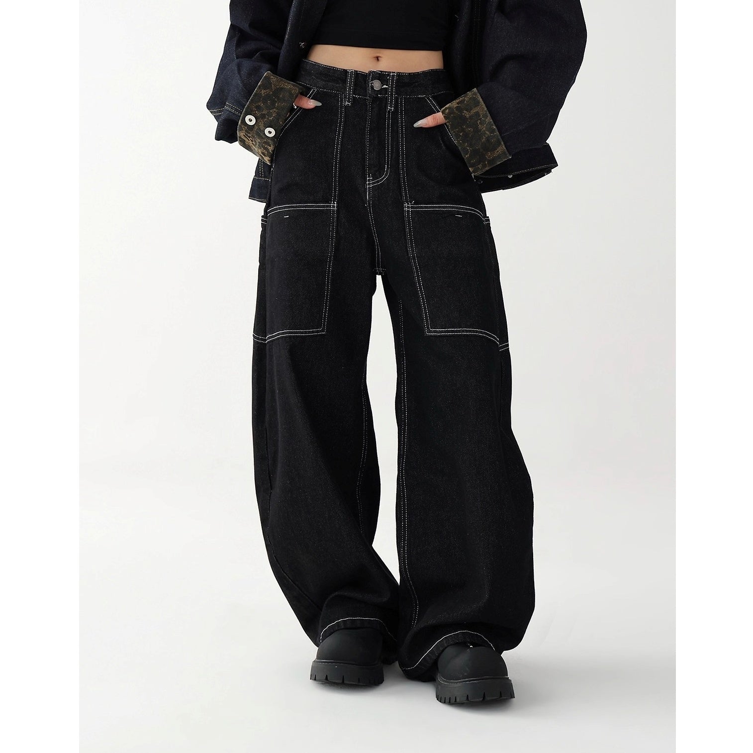 Contrast Stitch Loose Curve Jeans AC7158