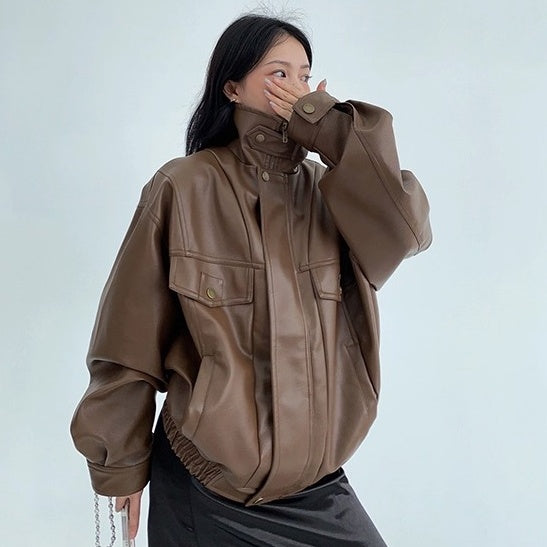 PU Leather Wide Silhouette Biker Jacket OS2024