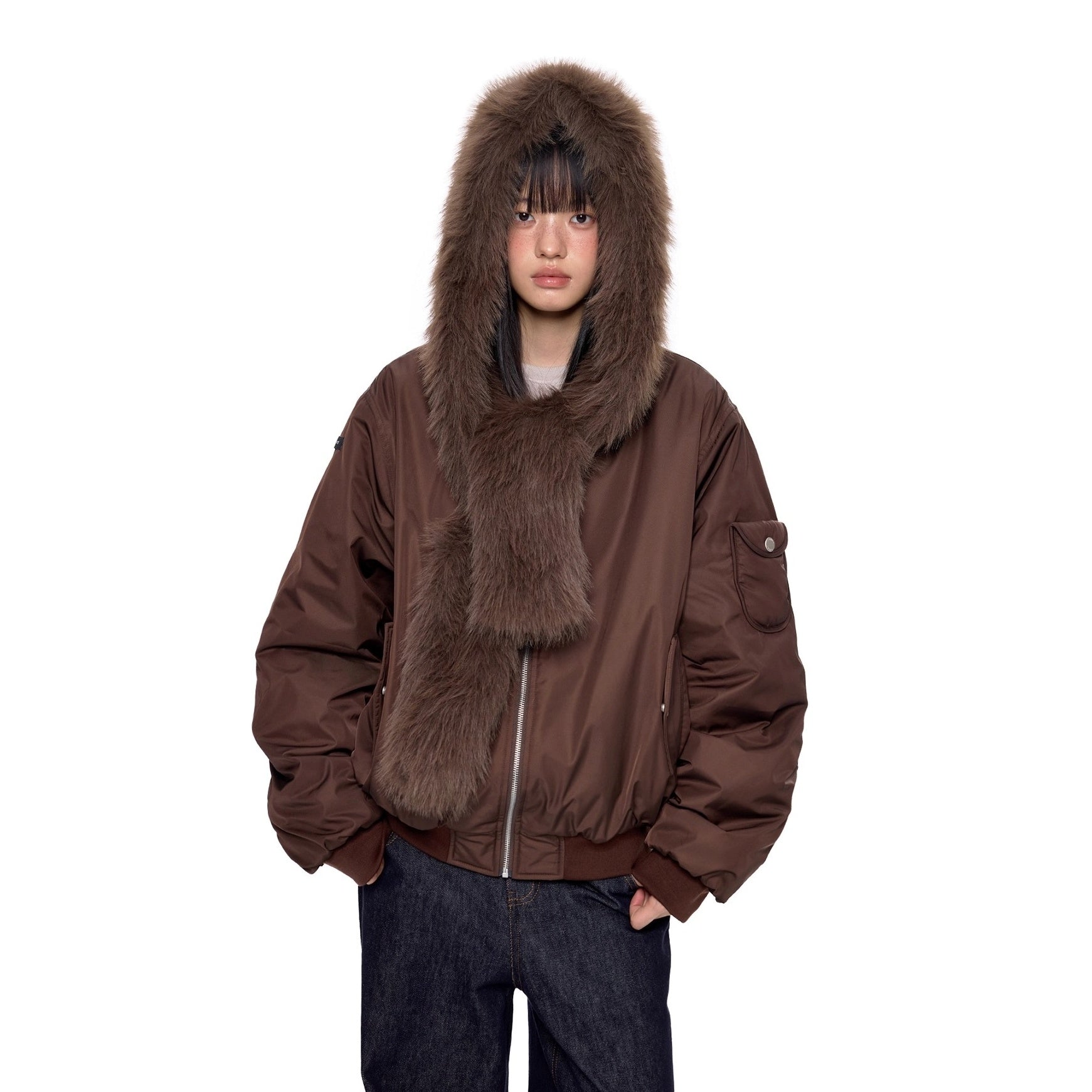 Scarf Design Zip Hooded Blouson EZ248