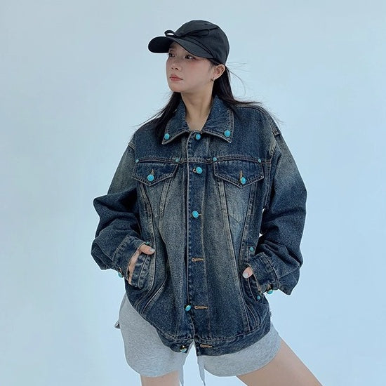 Turquoise Buckle Denim Jacket OS2042