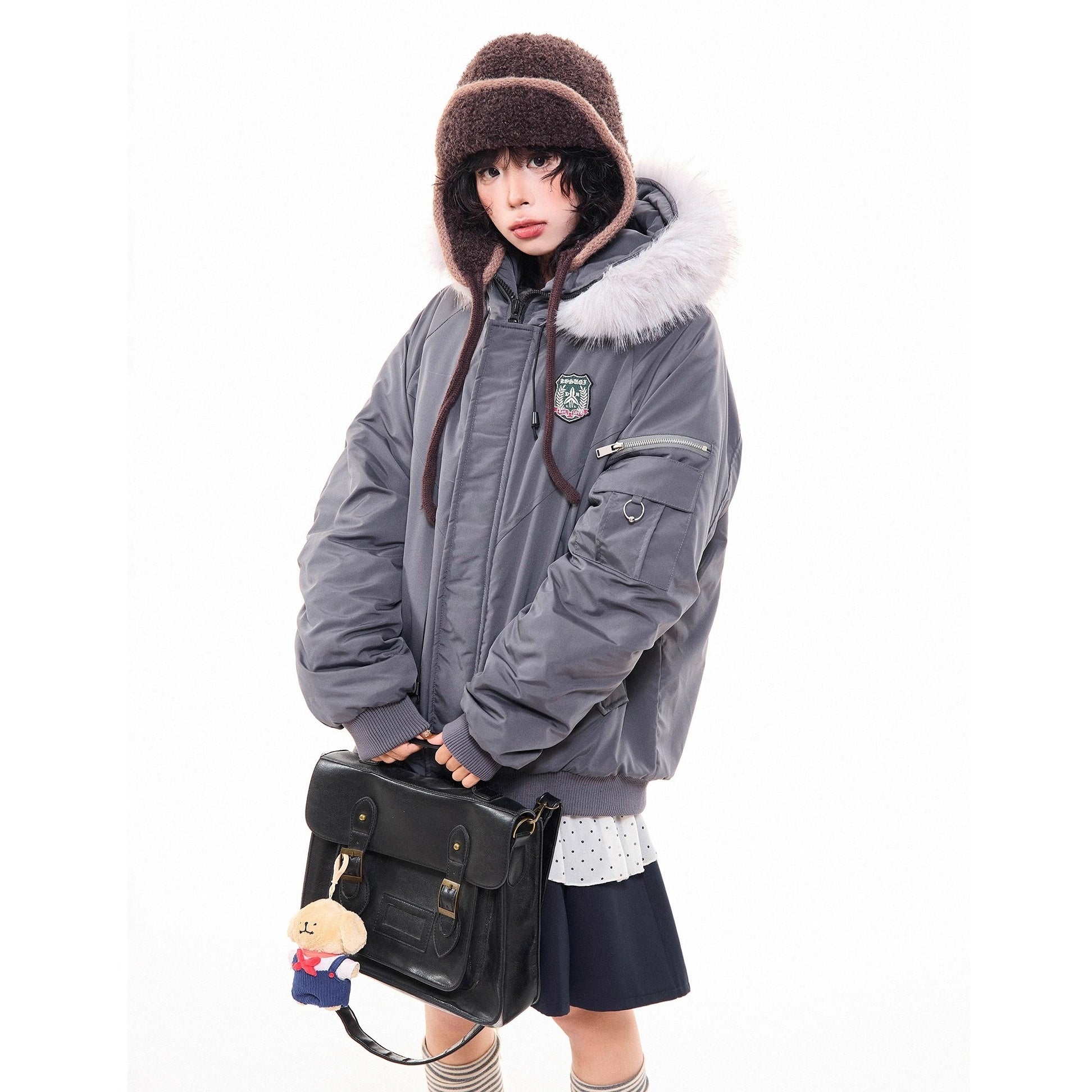 Work Style Fur Collar Hooded Jacket MW10295