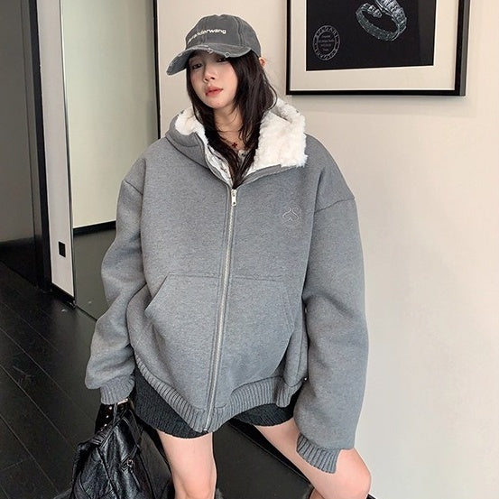 Inner Hairy Thickened Oversized Hooded Jacket OS2065
