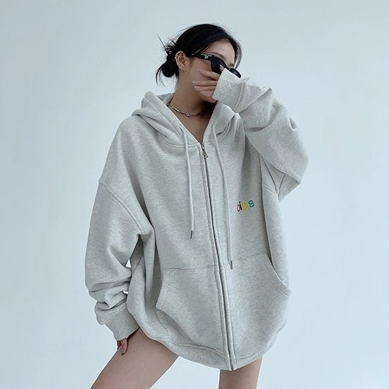 Loose Logo Embroidered Hooded Jacket OS2037