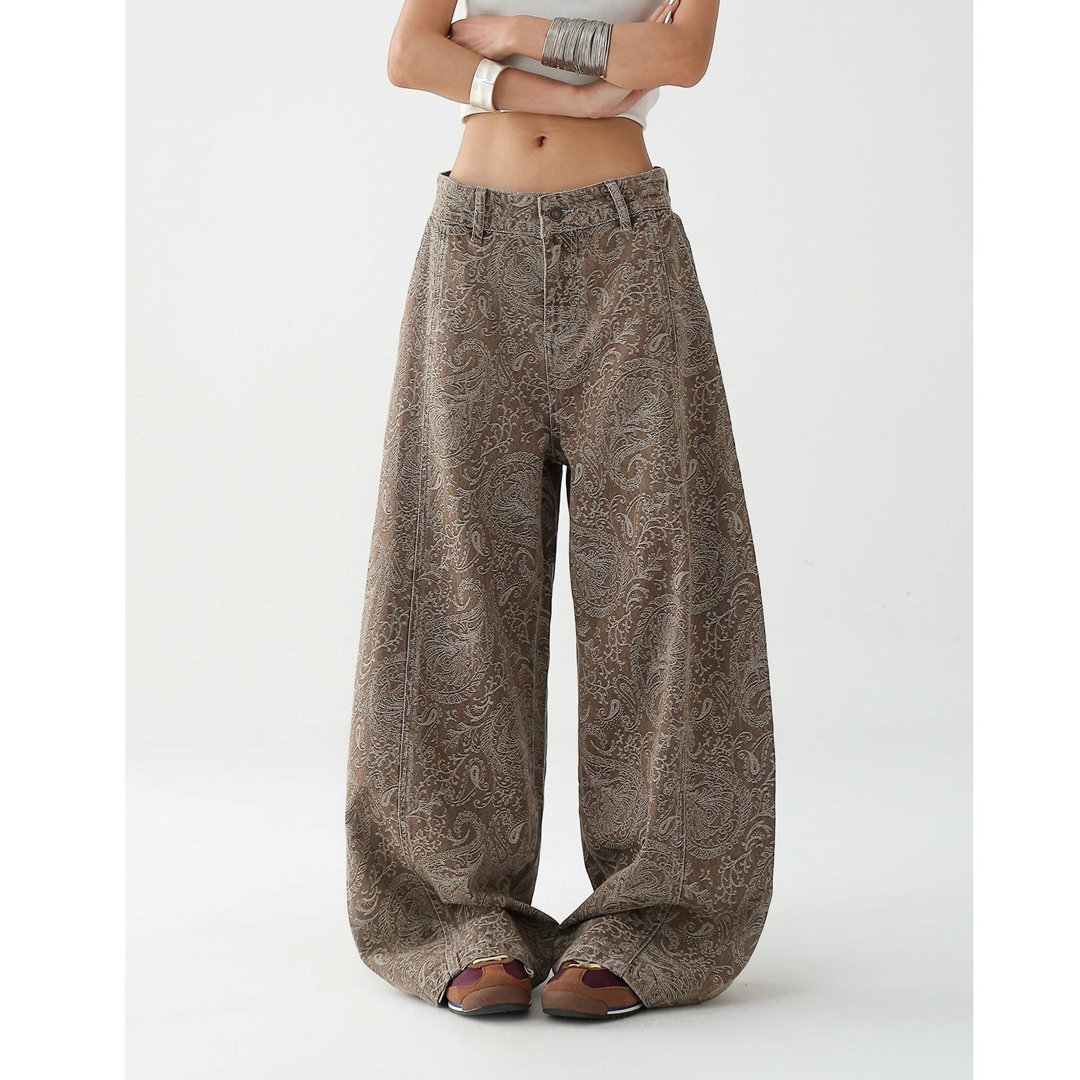 Paisley Pattern Wide-leg Curve Jeans AC7136