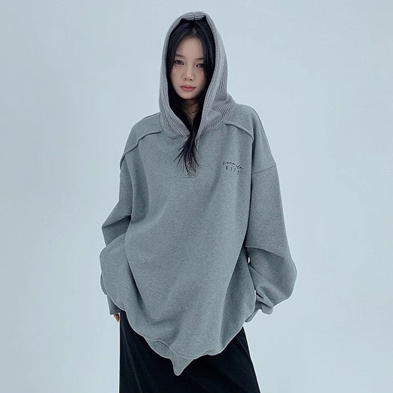 Knit Patchwork Design Oversized Hoodie OS2066