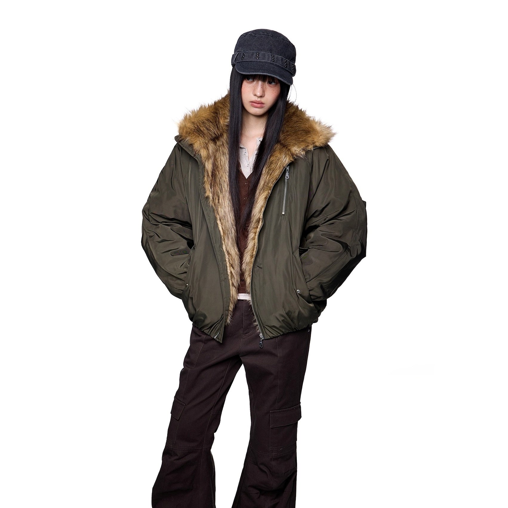 Stand Collar Fur Stitch Jacket EZ257