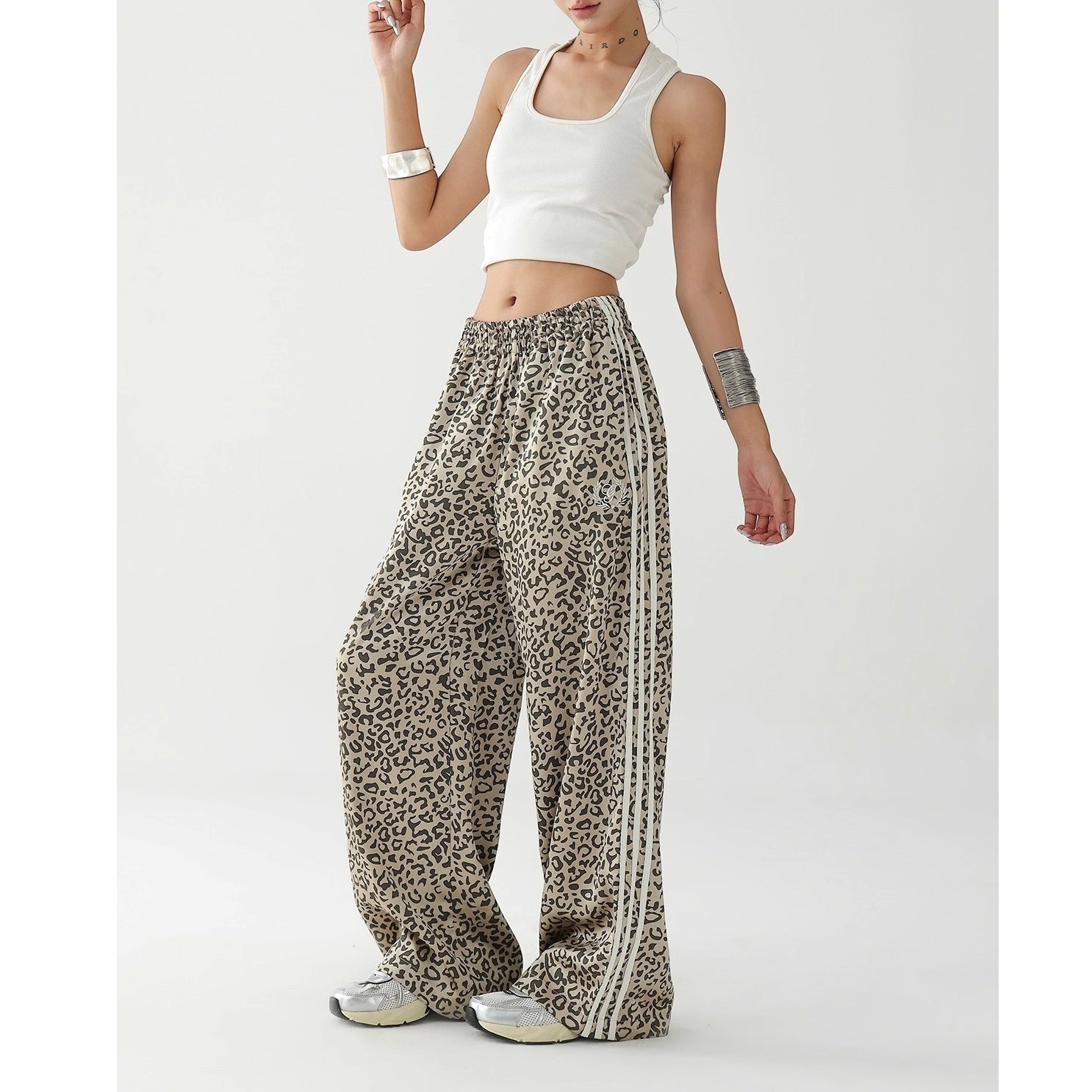Leopard Print Stitching Side Line Wide Pants AC7138