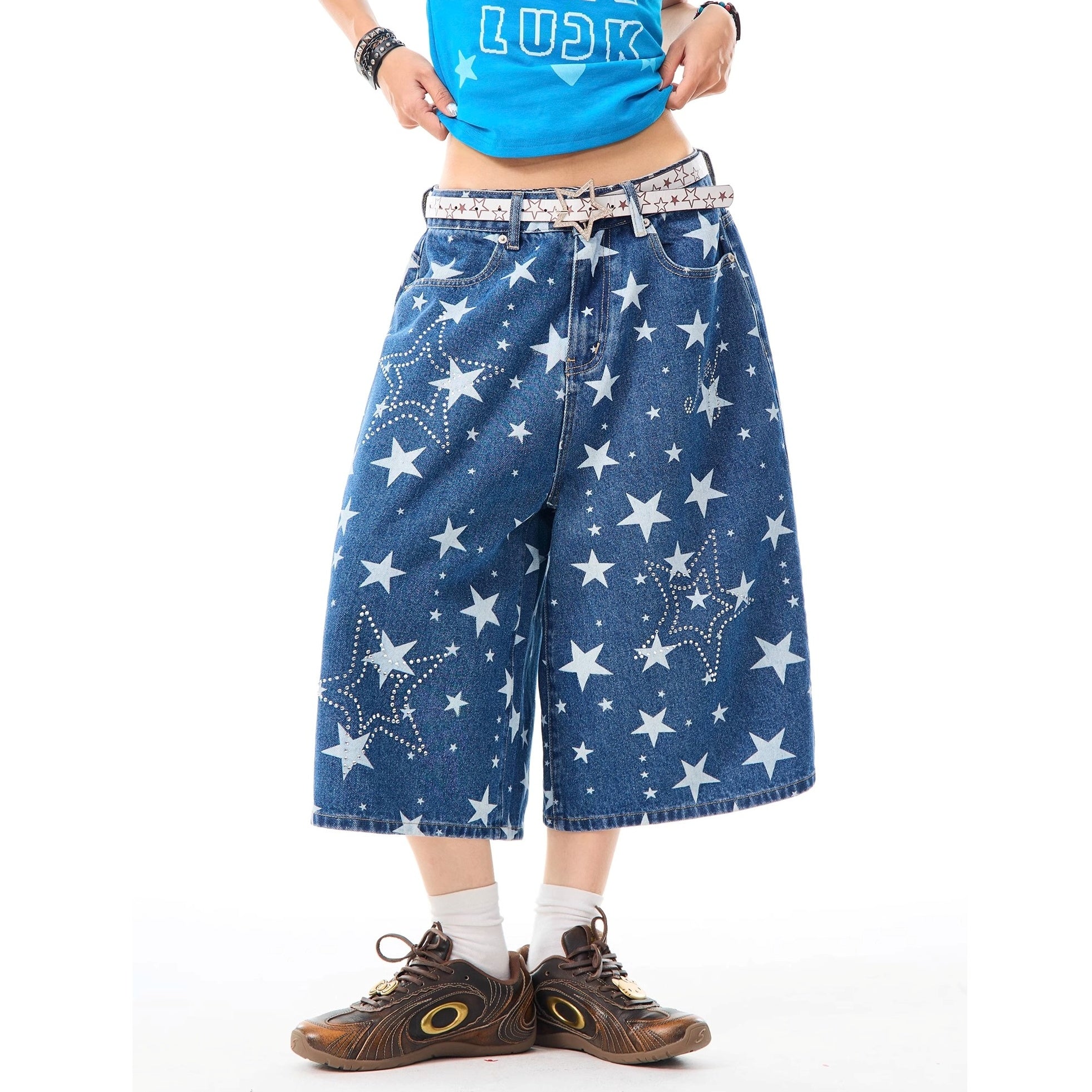 Star Full Print Denim Shorts MW10172