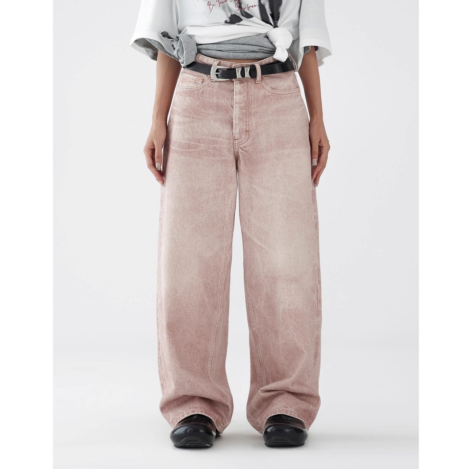 Loose Straight Gradient Pink Washed Jeans AC7119