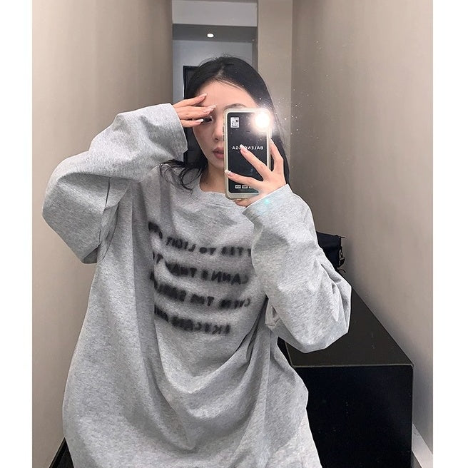 Smudged Letter Print Long Sleeves T-shirt OS2034