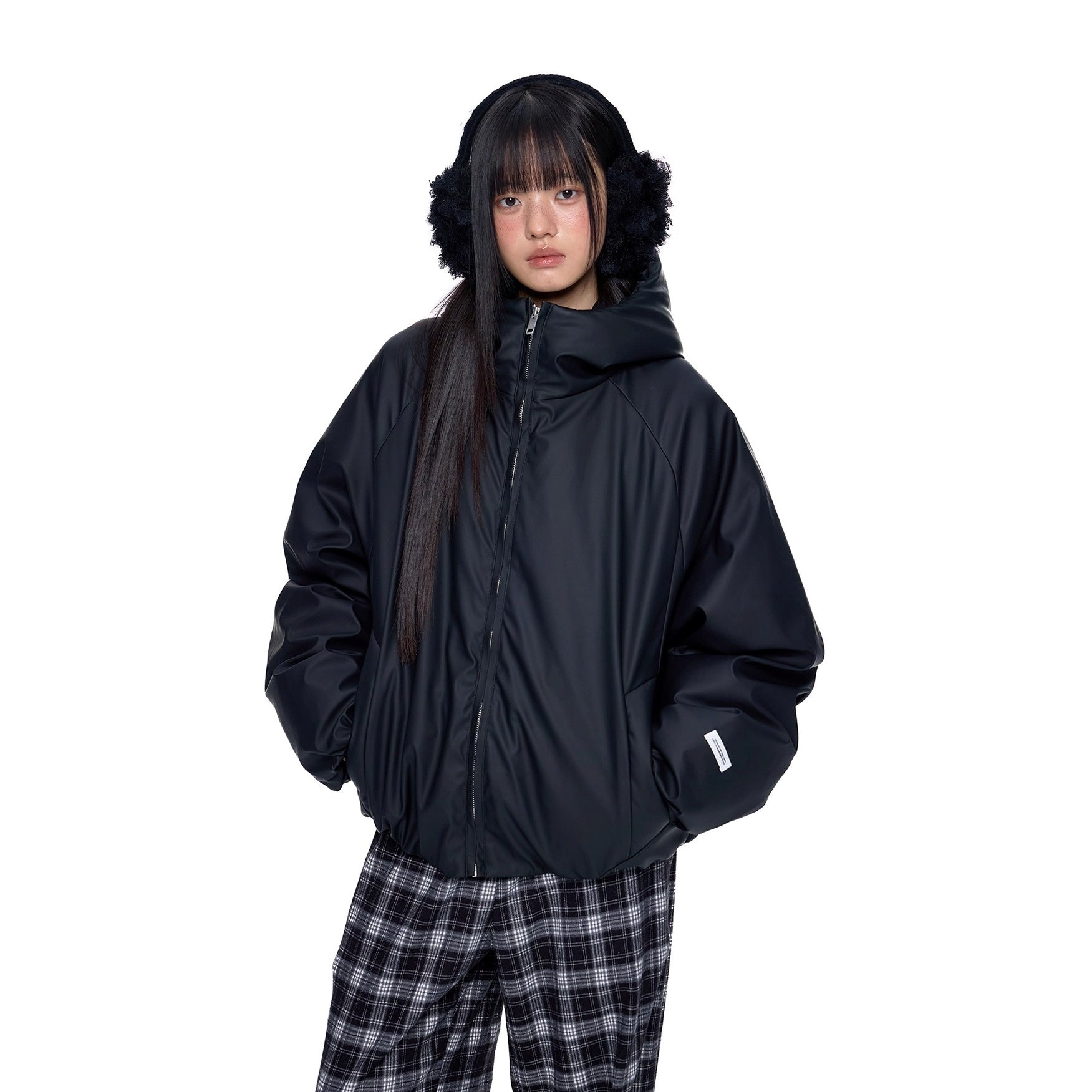 PU Leather Basic Hooded Jacket EZ254