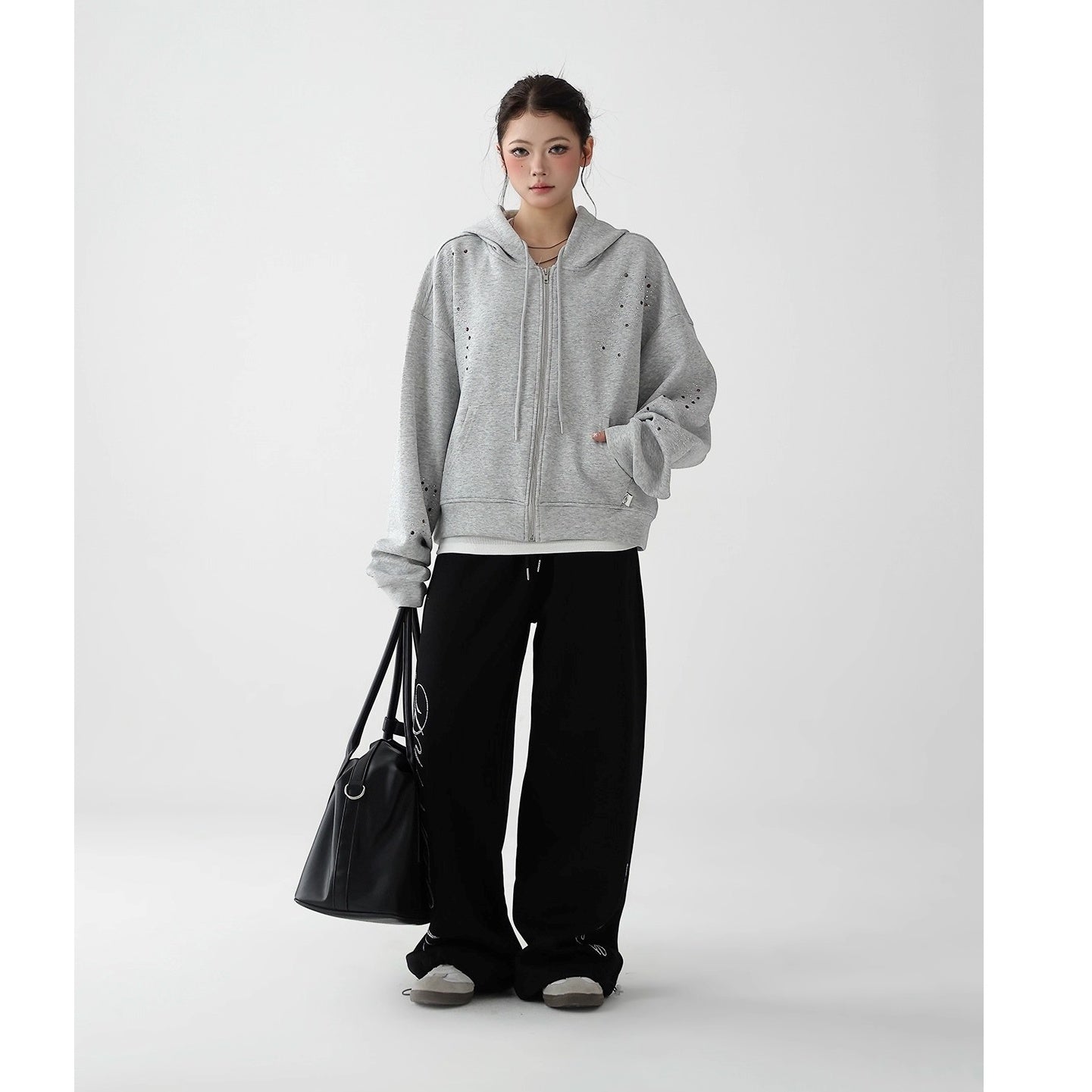 RhineStone Wide Hooded Jacket AC7146