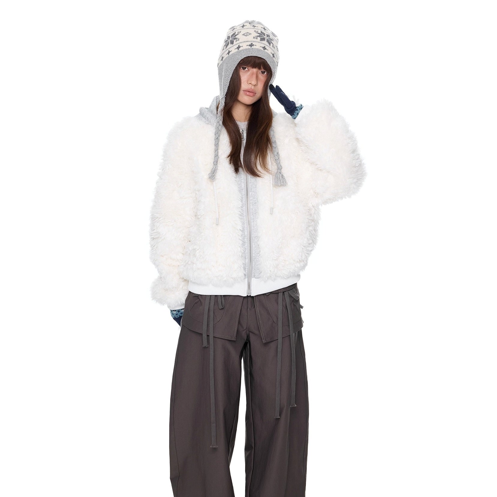 Sweat Hood Patchwork Imitation Fur Parka EZ266