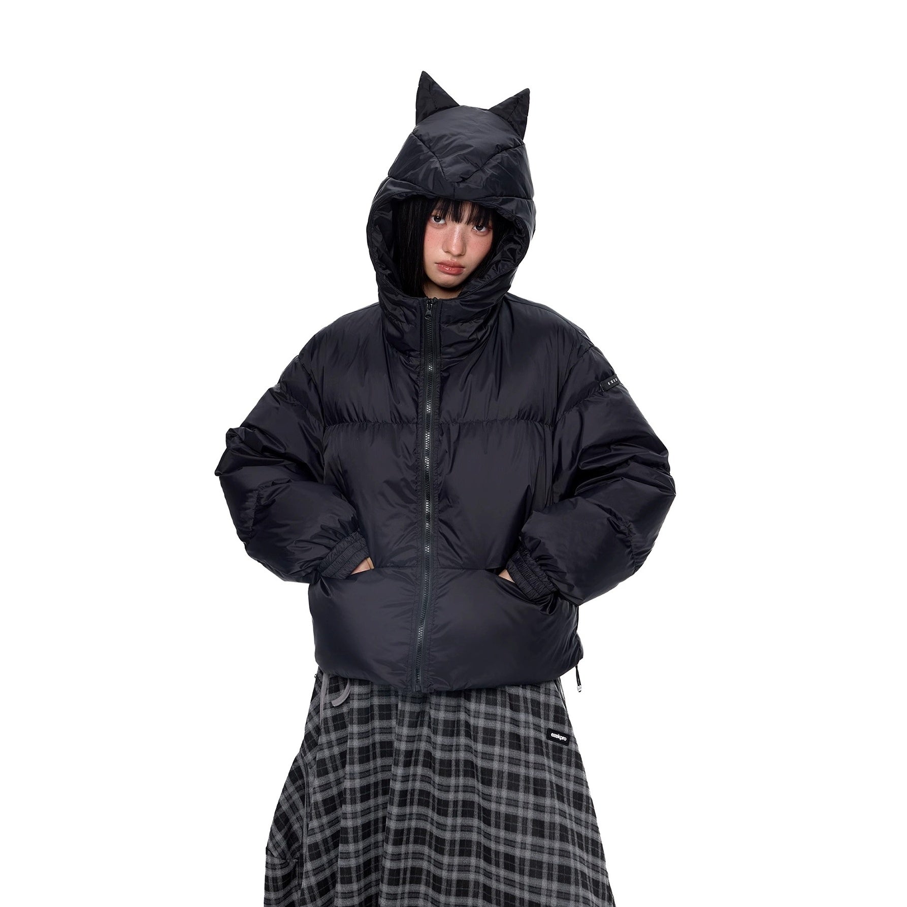 Small Ear Hooded Short Down Jacket EZ251