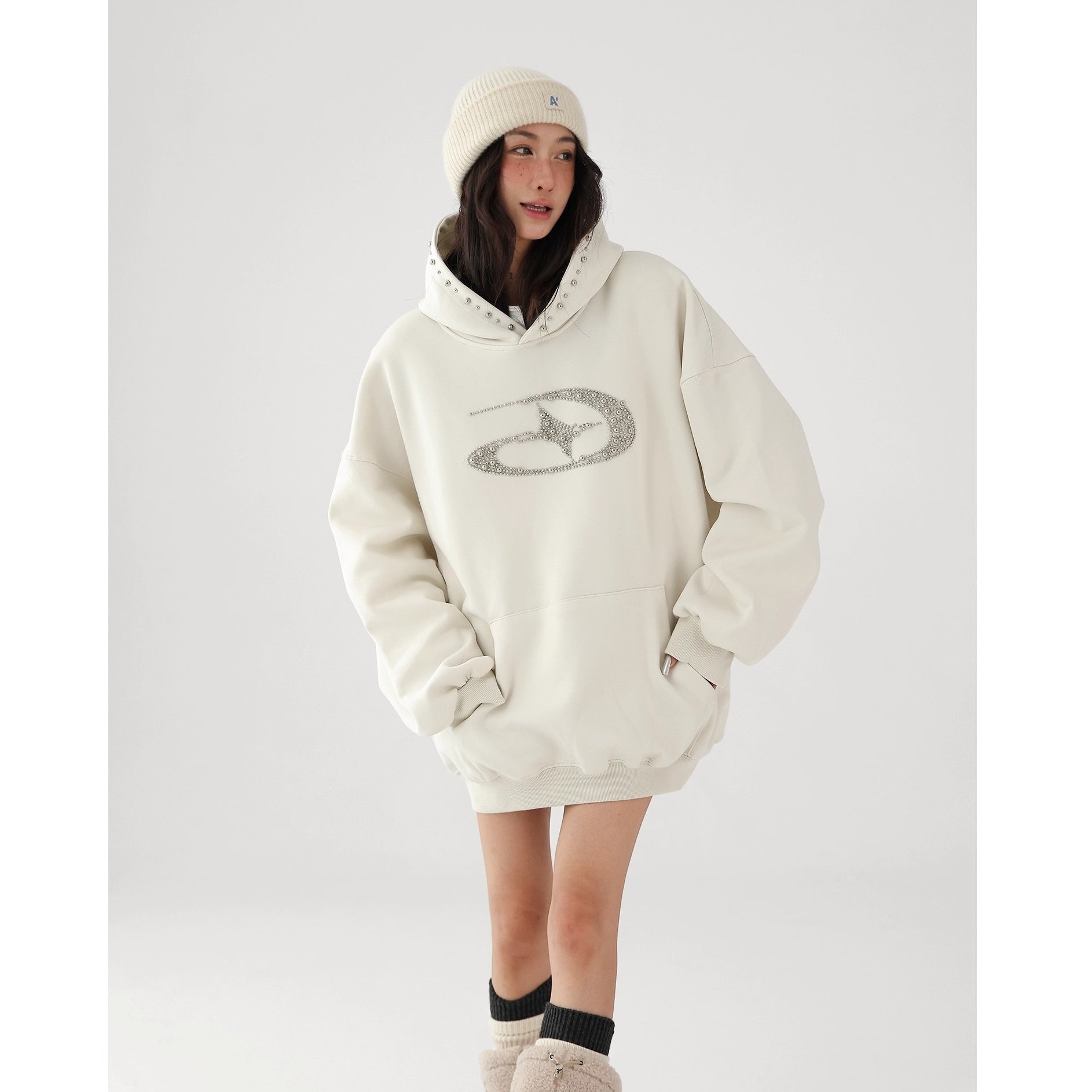 Bead Stitch Loose Sweat Hoodie AC7015