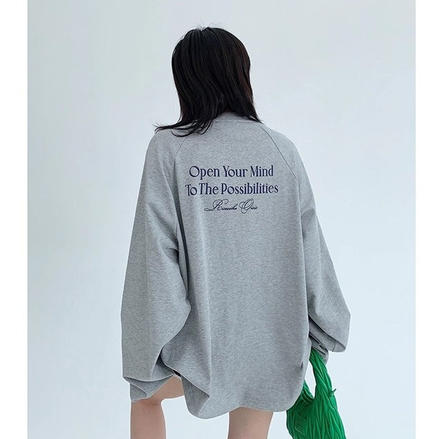 Relaxation Lazy Letter Print Long-sleeved T-shirt OS2036